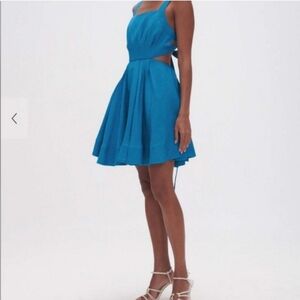 Aje Clara Blue Back Tie Linen Dress Size US XS